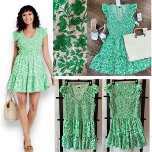 Universal Thread Ruffled Short Sleeve Smocked Mini Spring Dress L